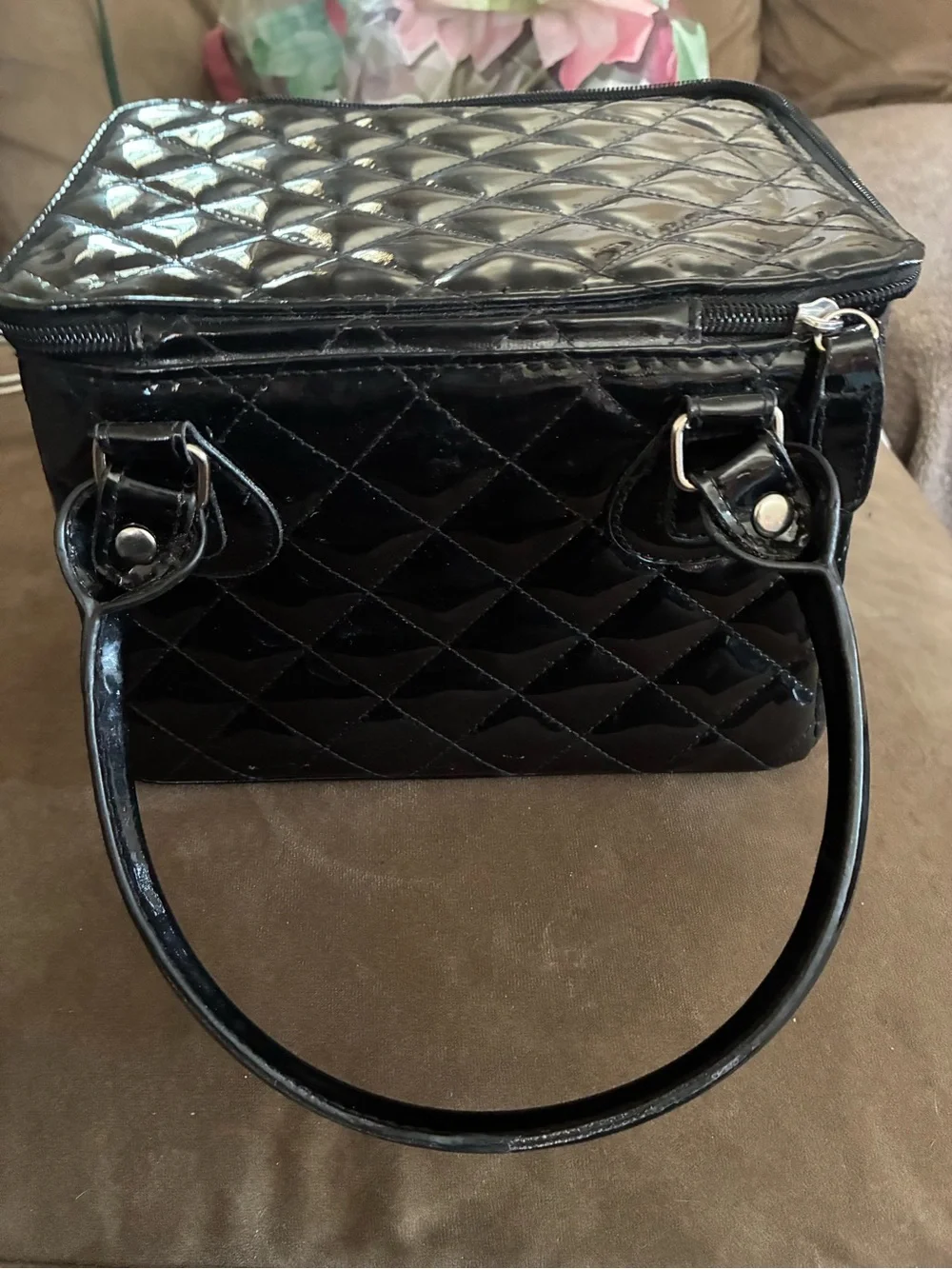 cupcakes & cashmere Black Quilted Patent Cosmetic Case